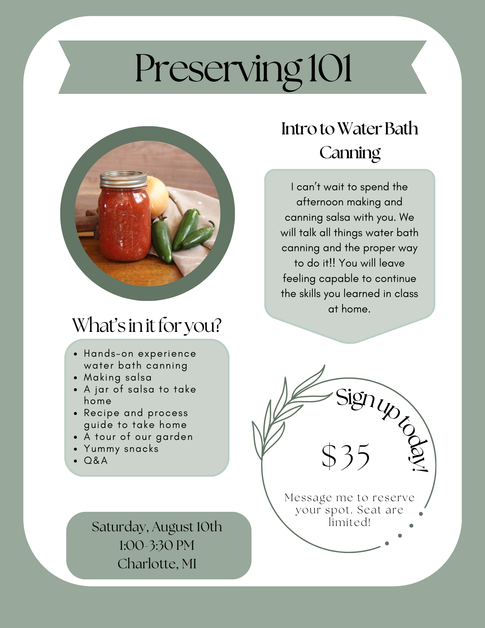 Flyer for waterbath canning course