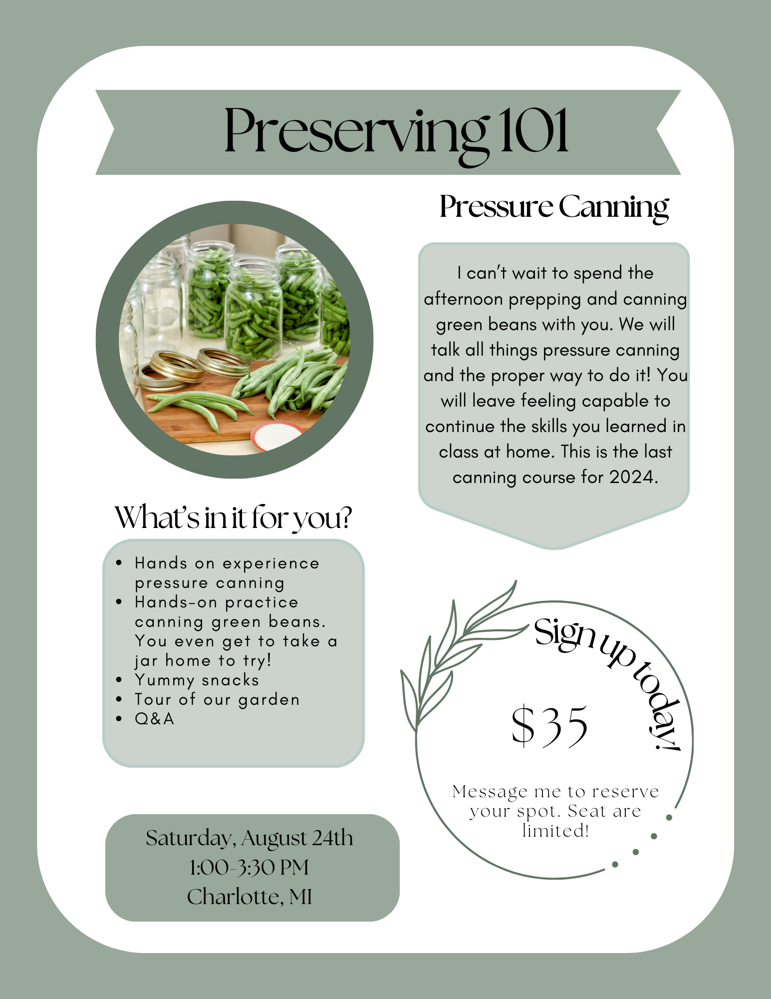 flyer for pressure canning course